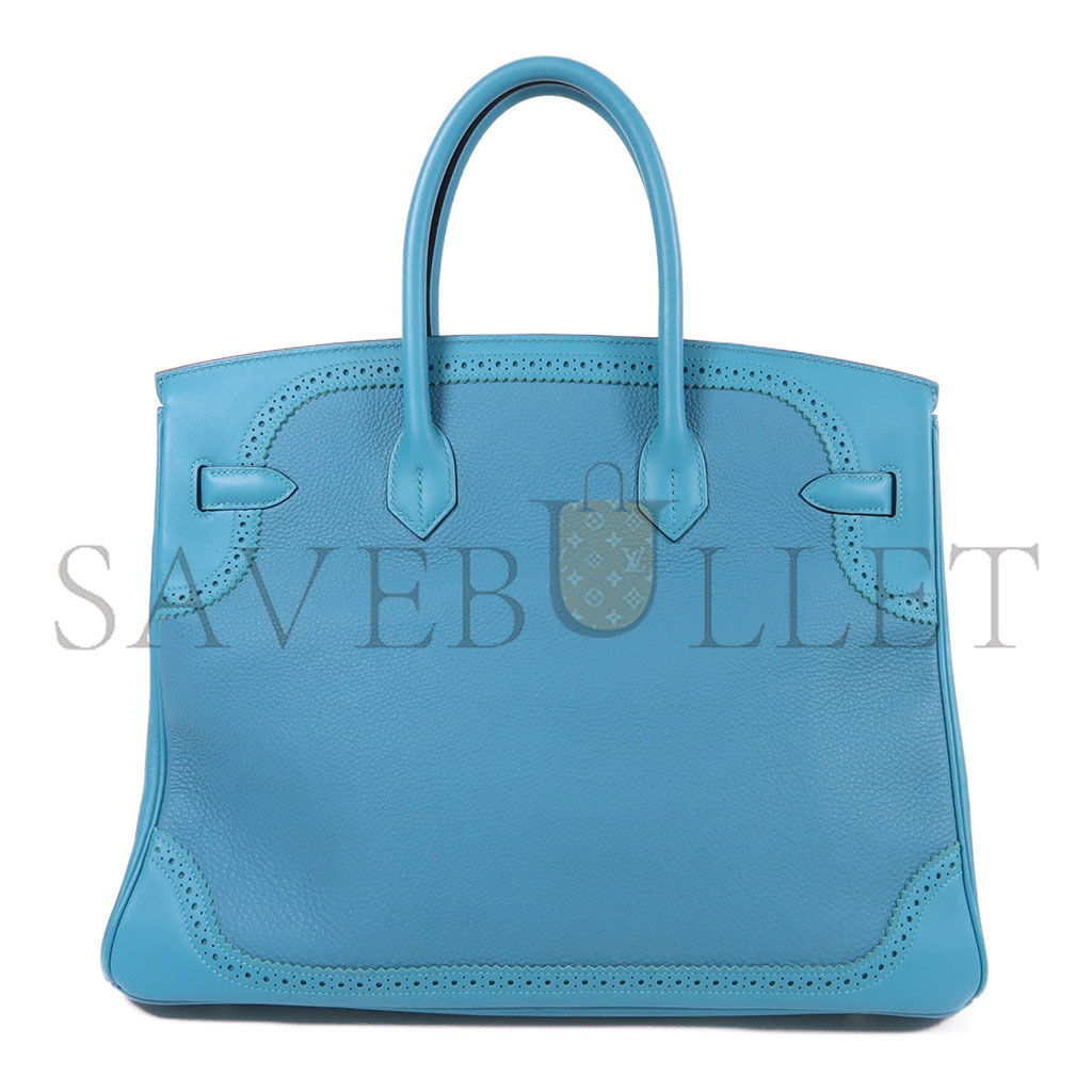 HERMÈS MASTER BIRKIN 35 SWIFT AND TOGO LACE SERIES DENIM BLUE SILVER BUCKLE H082650CK05 (35*28*18cm)